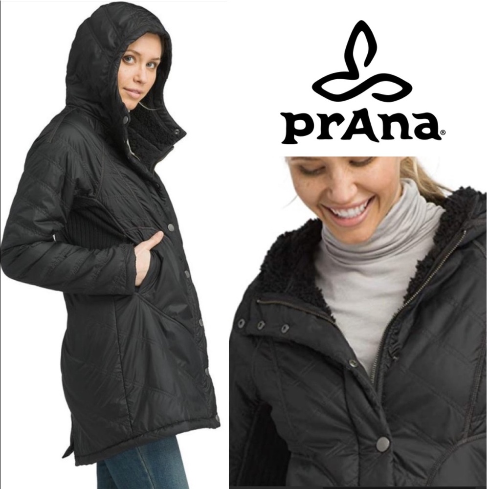 NWT Prana Diva Long Hooded Jacket Black L
